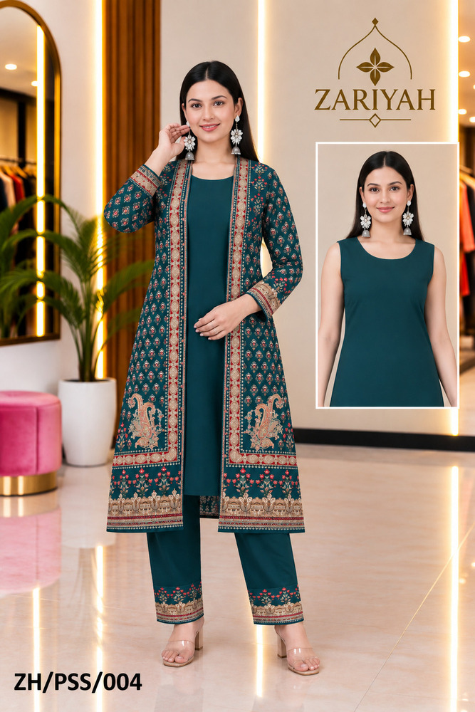 ZH-PSS-004 Fancy Printed Shrug Kurti Set