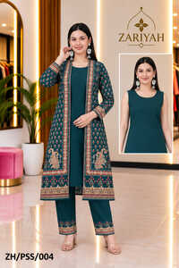 ZH-PSS-004 Fancy Printed Shrug Kurti Set
