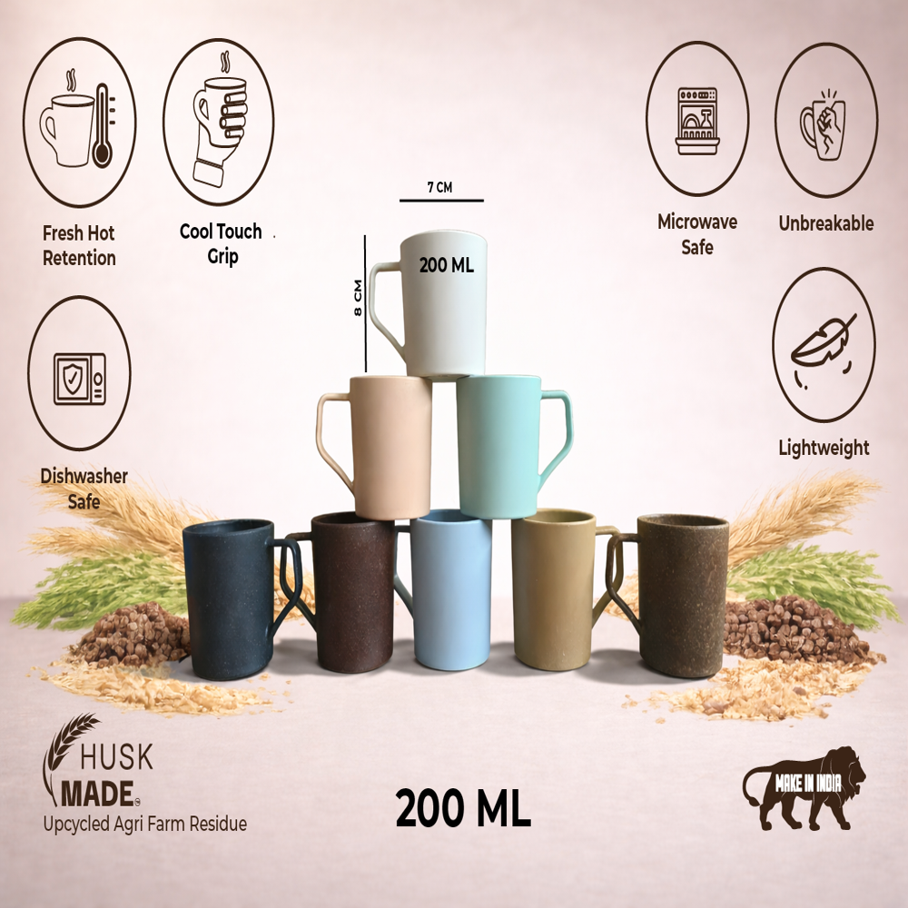 Printed Coffee Mugs 200ml Bulk Custom Coffee Cup | Sustainable Rice Husk Material | Wholesale Supplier - Color: Multicolor