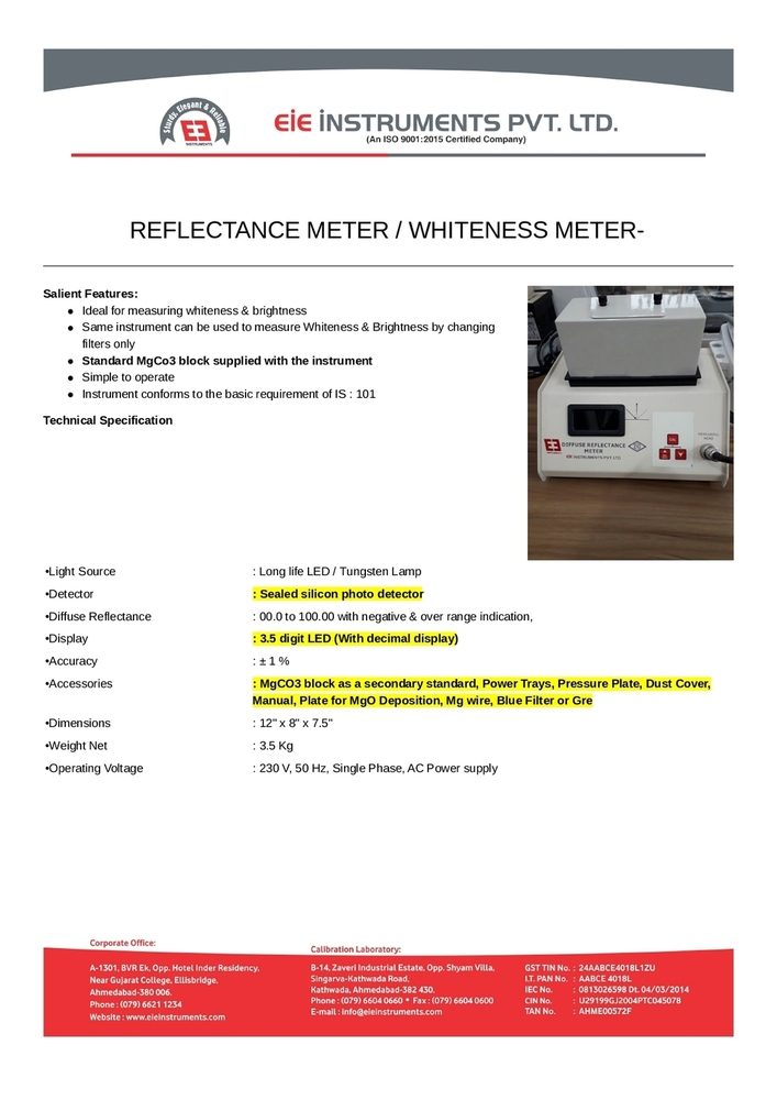 Reflectance Meter / Whiteness Meter - Application: Ceramic & Tile Testing