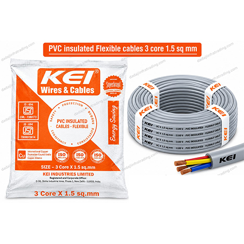 3 Core 1.5 sq mm PVC Insulated Flexible Cable
