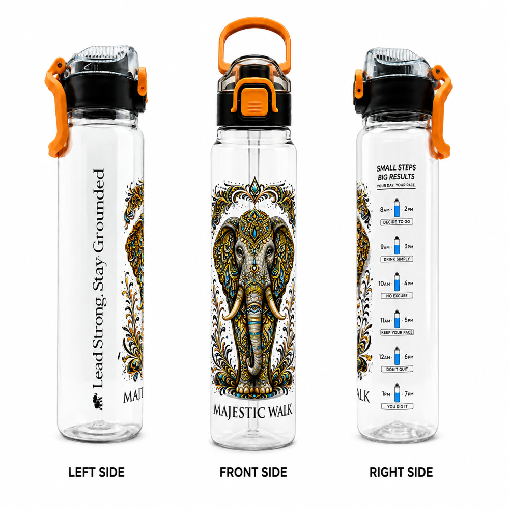 Elephant Printed Water Bottle with Handle & Flip Cap