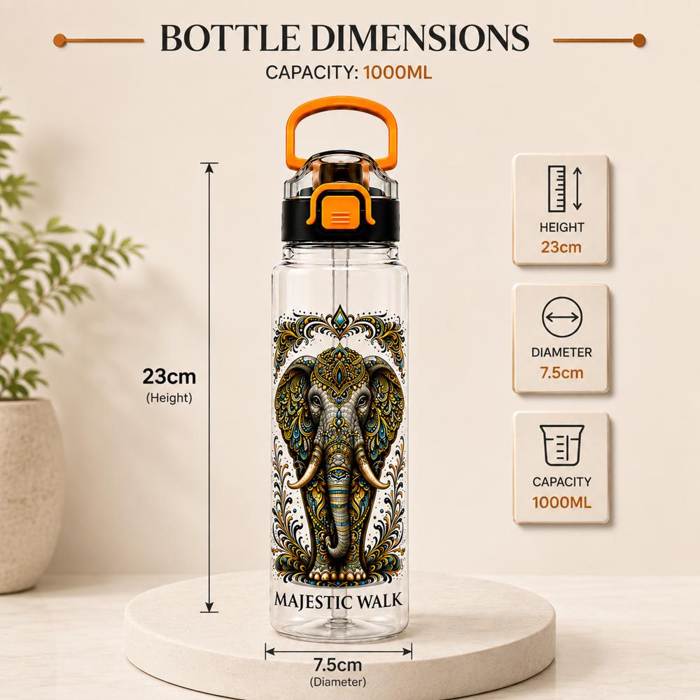 Elephant Printed Water Bottle with Handle & Flip Cap