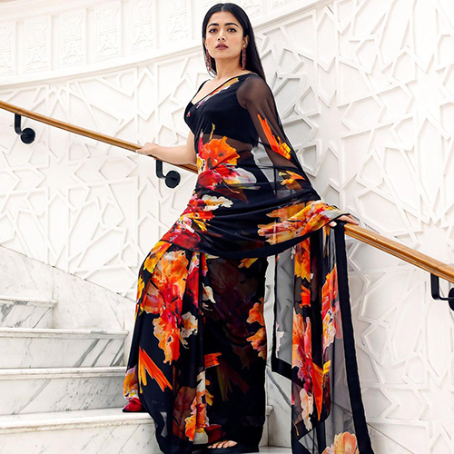 Rashmika Black Fancy Saree