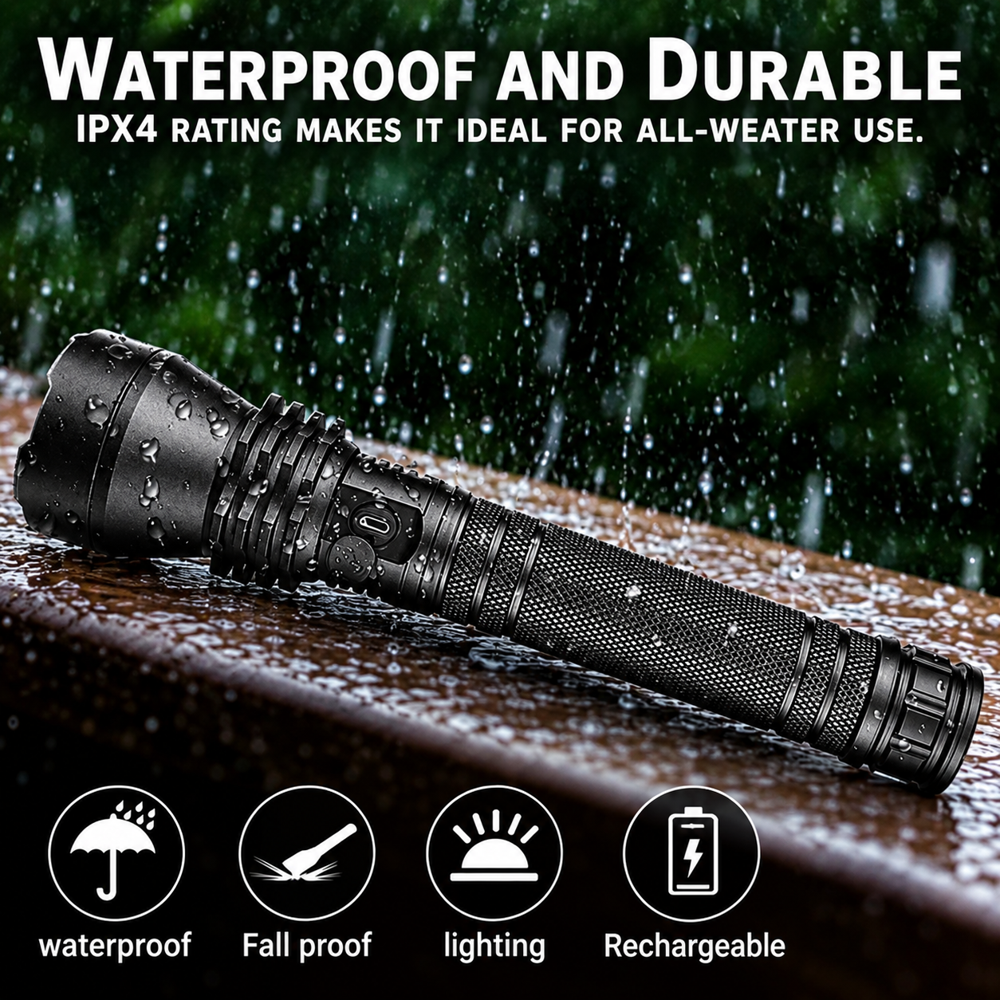 High Power Waterproof Self Defensive Torch Light XHP70 30W Zoomable Focus