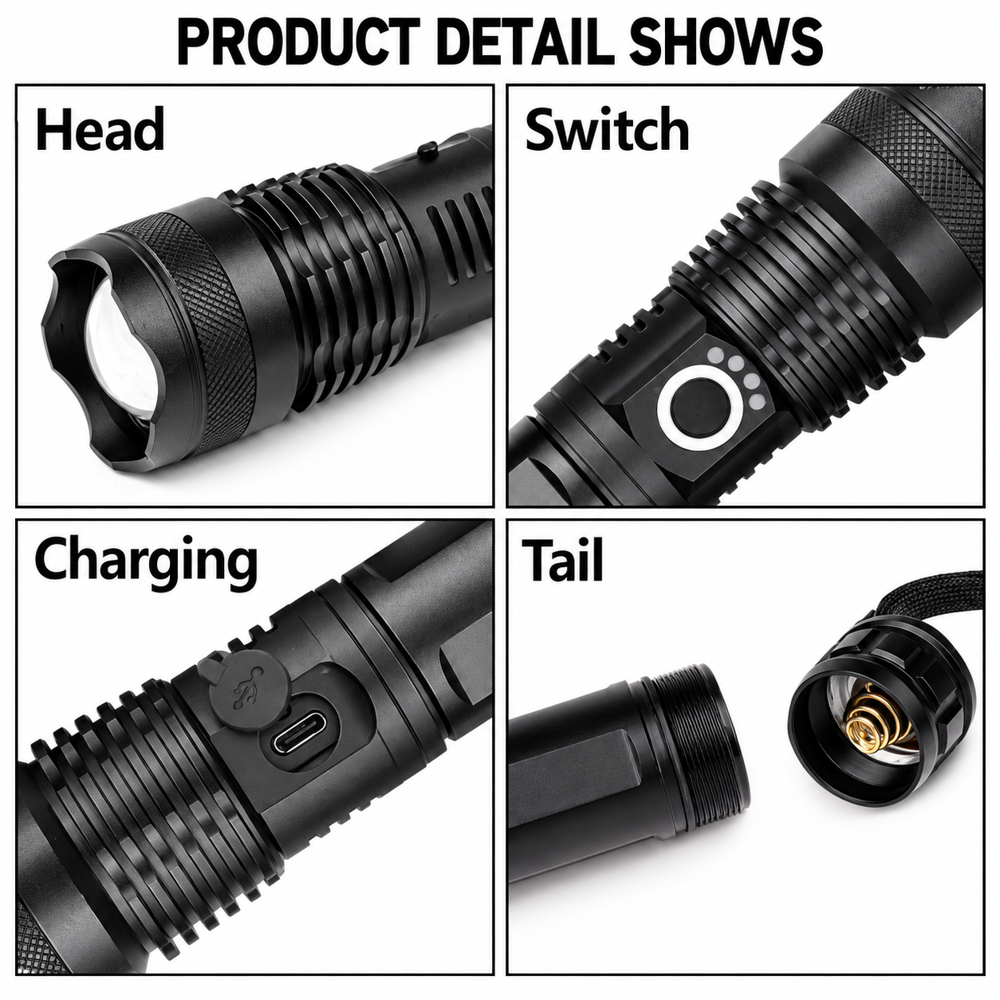 High Power Waterproof Flashlight Zoomable Focus XHP50Z 20W