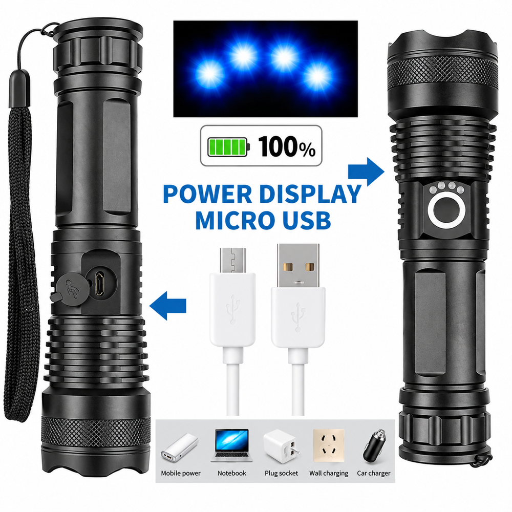 High Power Waterproof Flashlight Zoomable Focus XHP50Z 20W