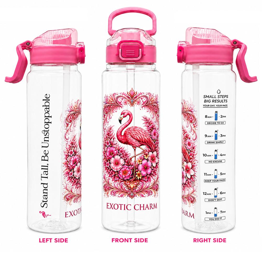 Flamingo Printed Water Bottle with Handle & Flip Cap
