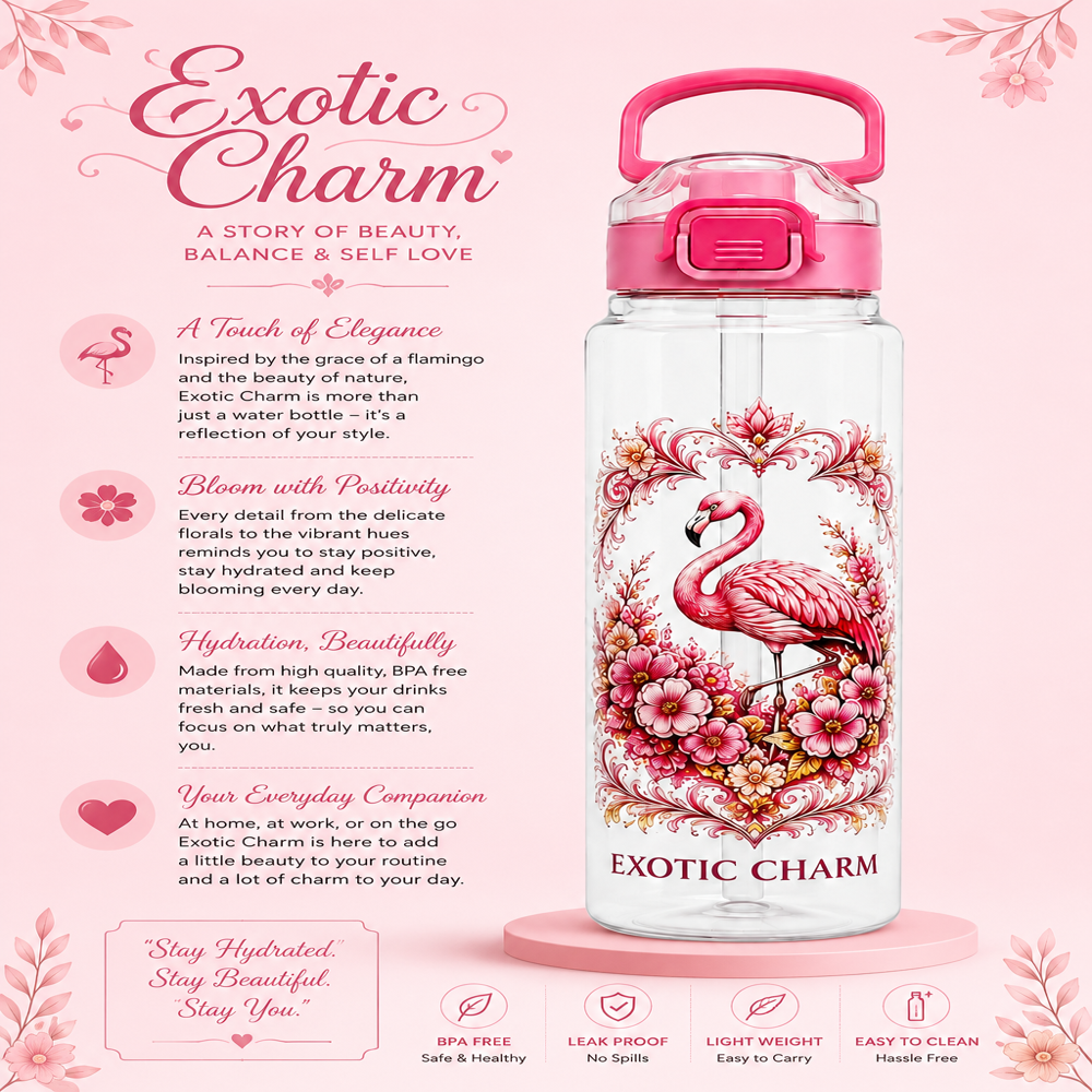 Flamingo Printed Water Bottle with Handle & Flip Cap