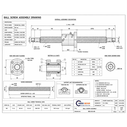 Ball Screw Assembly Drawing Services