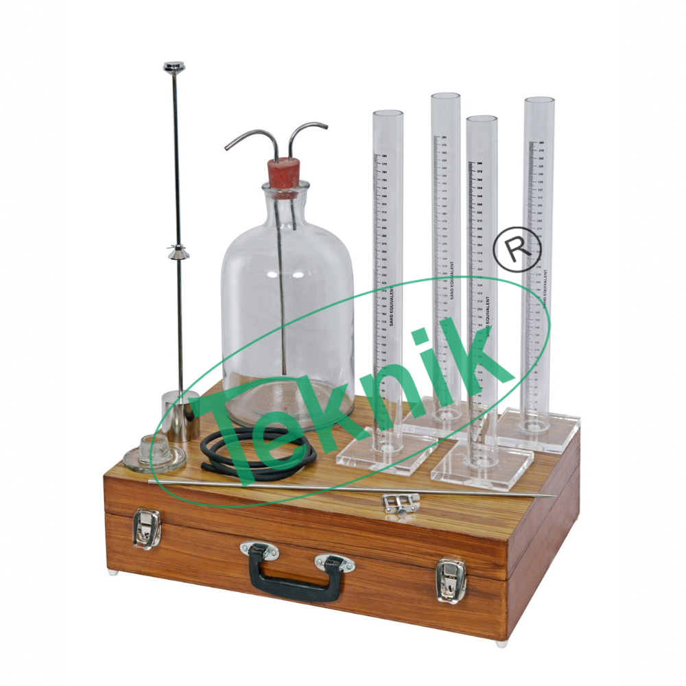Sand Equivalent Apparatus - Single Cylinder, Plastic Measuring Cylinders, Carrying Case, Weighted Foot Assembly, Irrigator Tube, Syphon Assembly With 5 Litre Polythene Bottle, Rubber Tubing With Pinch Clip, Funnel And Essential Accessories
