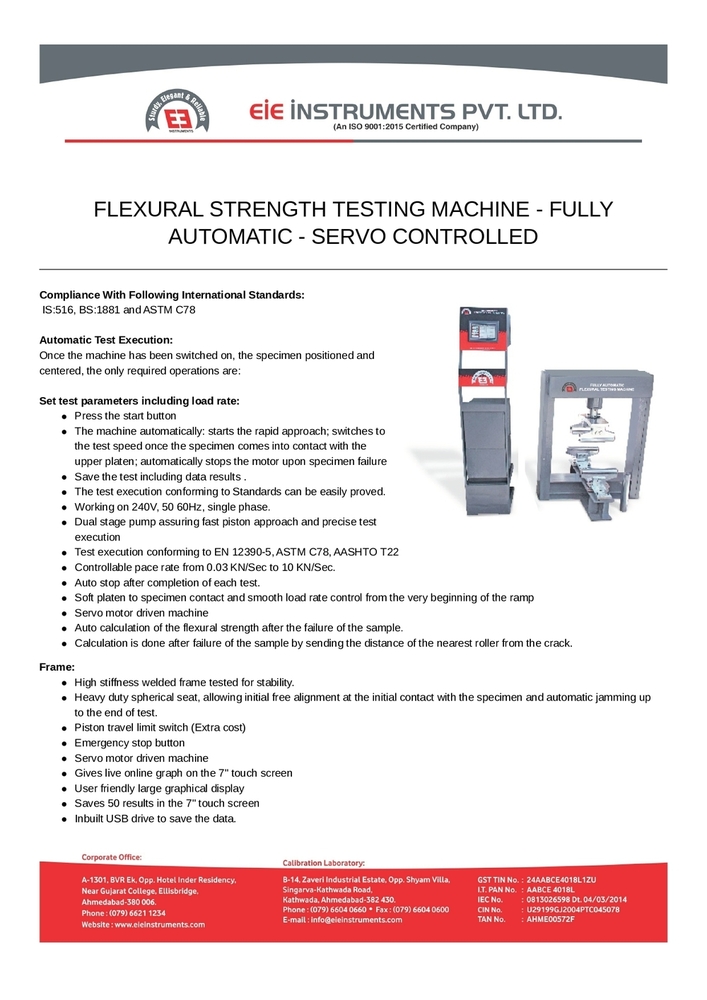 Flexural Strength Testing Machine - Fully Automatic - Servo Controlled