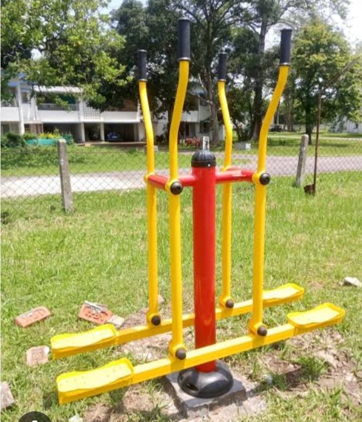 Double Cross Walker - Gi Pipe Frame, Standard Size, Blue/yellow | Manual Cardio & Leg Exercise, Anti-skid Platforms, Ergonomic Handles