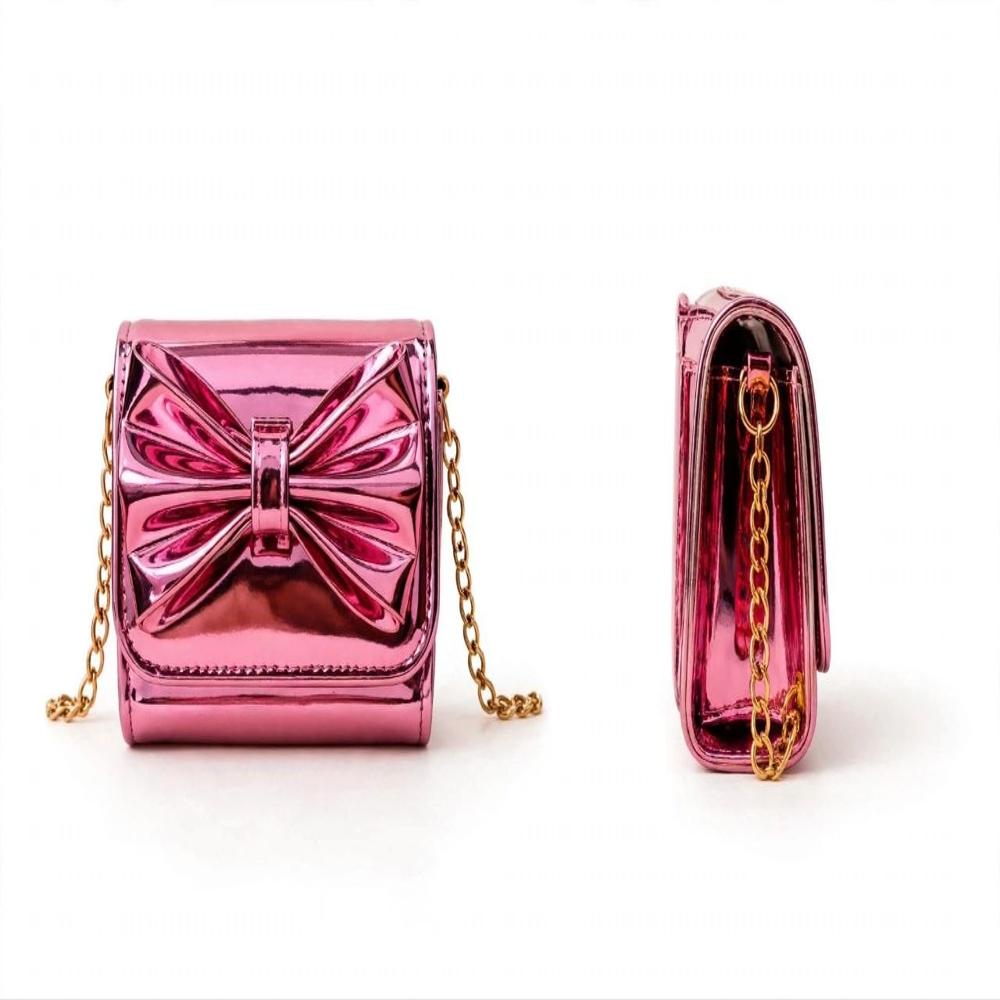 Pink Metallic Bow Crossbody Sling Bag