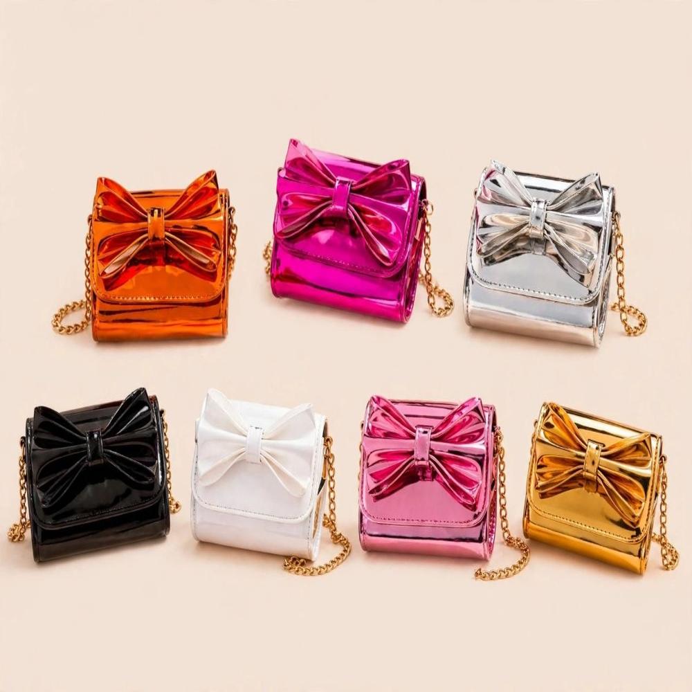 Pink Metallic Bow Crossbody Sling Bag