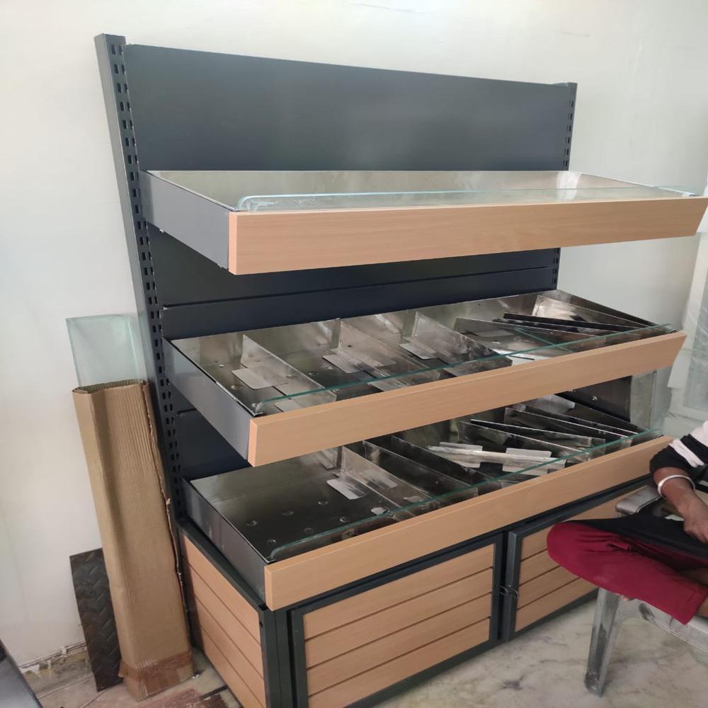 Supermarket Display Racks - Durable Metal, 60x24x48 Inches, Sleek Silver Finish | Versatile Storage, Easy Assembly, Adjustable Shelving