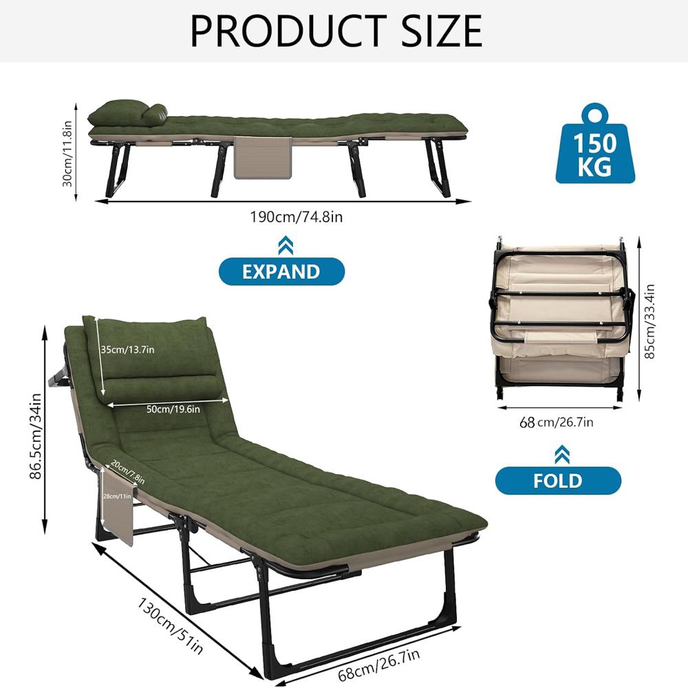 Camping Cot Bed with Cushion & 6-PositionCamping Cot Bed with Cushion & 6-Position Adjustable Backrest  Adjustable Backrest