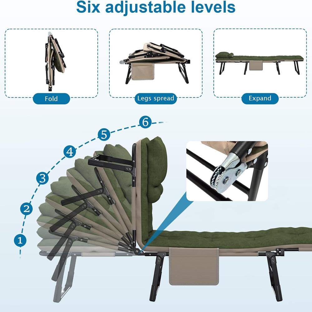 Camping Cot Bed with Cushion & 6-PositionCamping Cot Bed with Cushion & 6-Position Adjustable Backrest  Adjustable Backrest