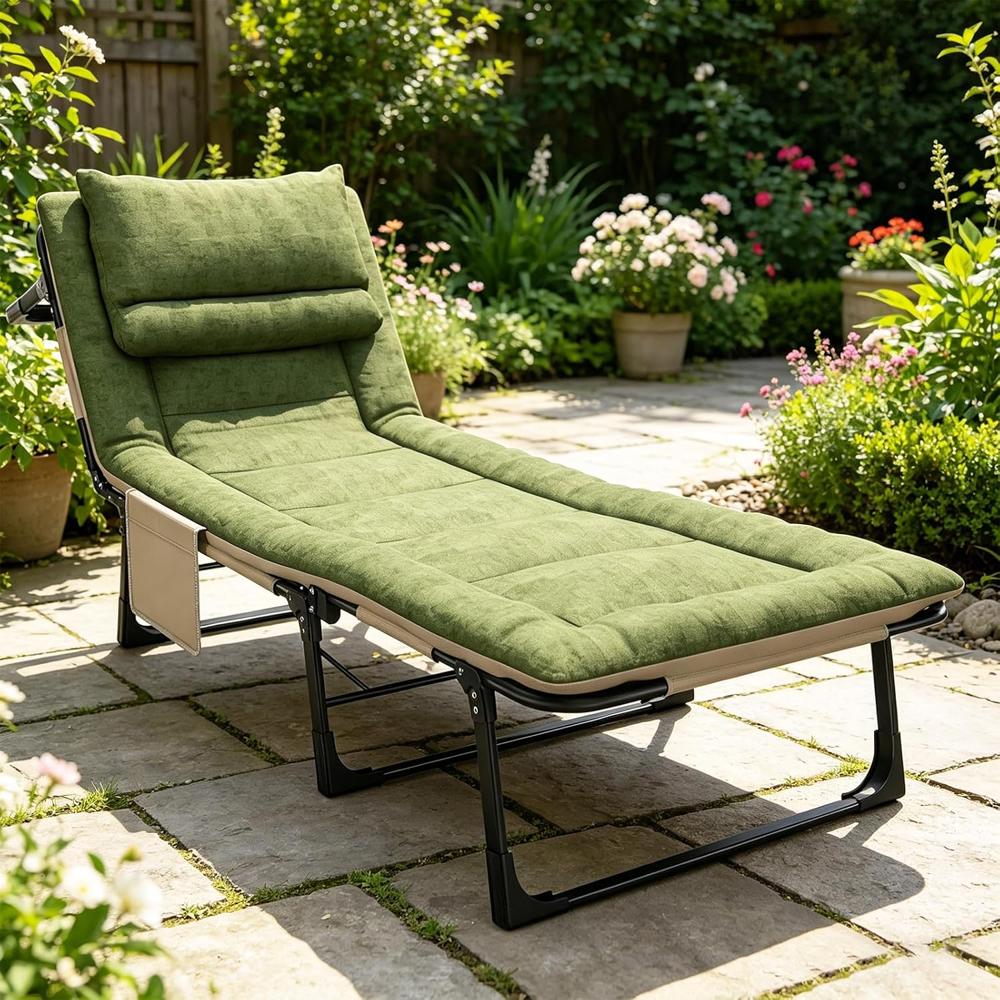 Camping Cot Bed with Cushion & 6-PositionCamping Cot Bed with Cushion & 6-Position Adjustable Backrest  Adjustable Backrest