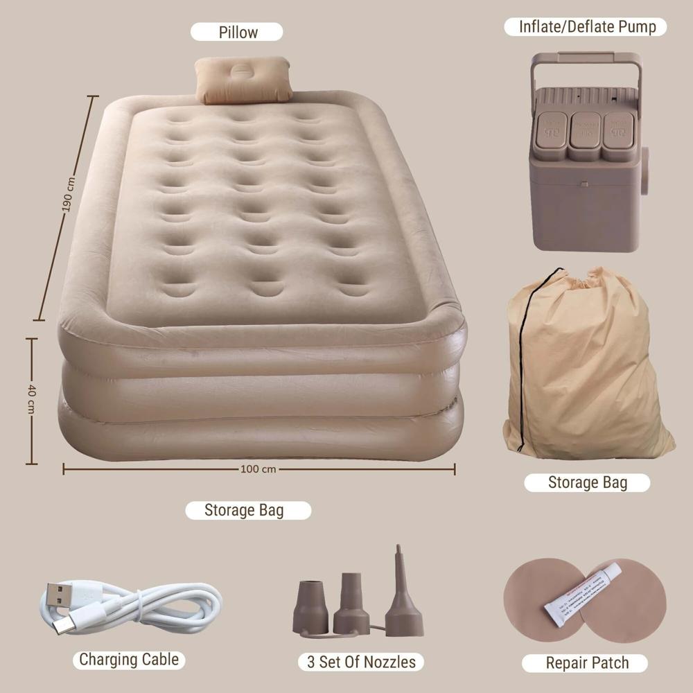Pvc Single Inflatable Air Bed With Built-in Electric Pump