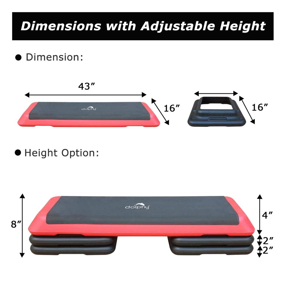 43 Inch Aerobic Step with 3 Levels Height-Adjustable