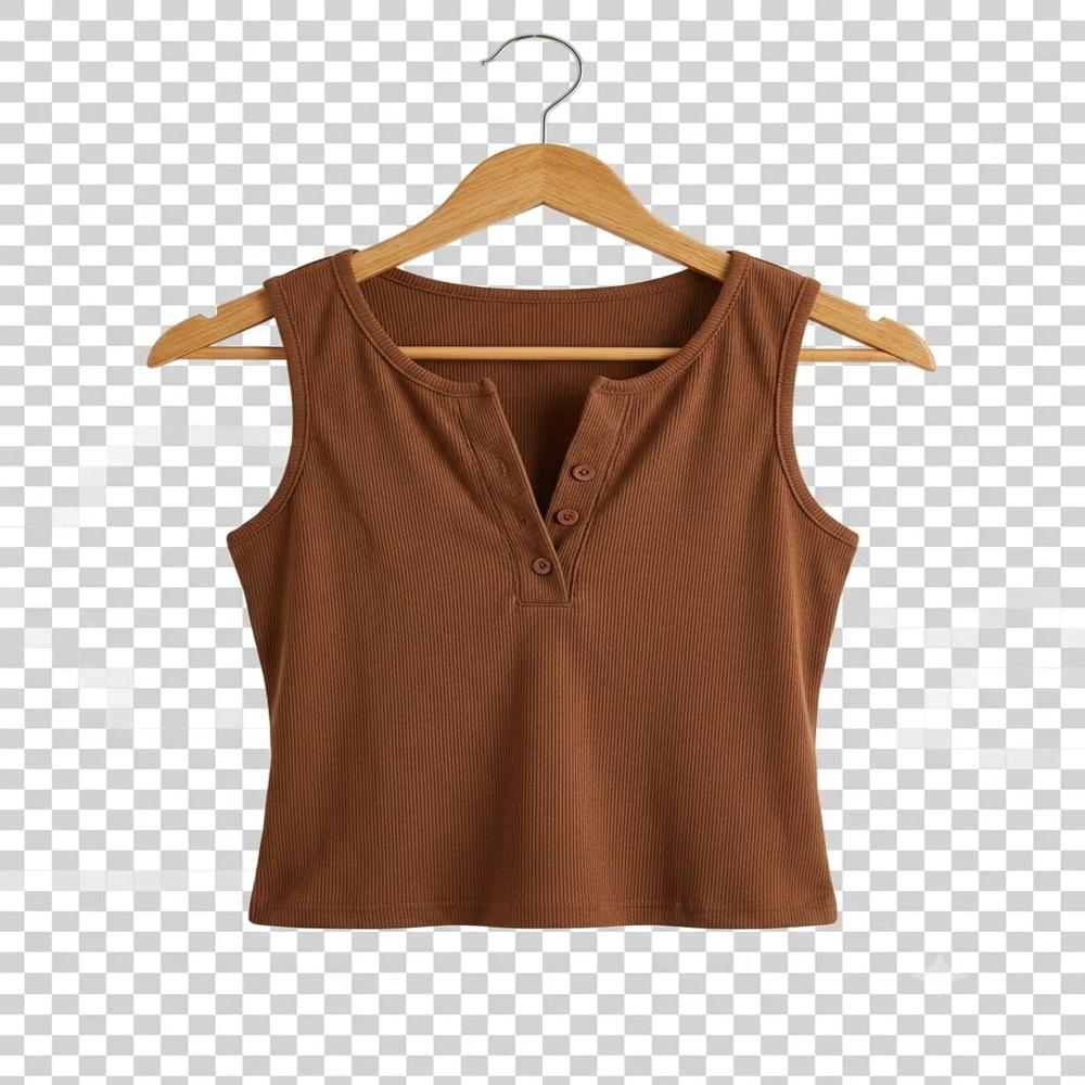 Ladies Solid Brown Ribbed Sleeveless Top - Design: Minimal And Casual
