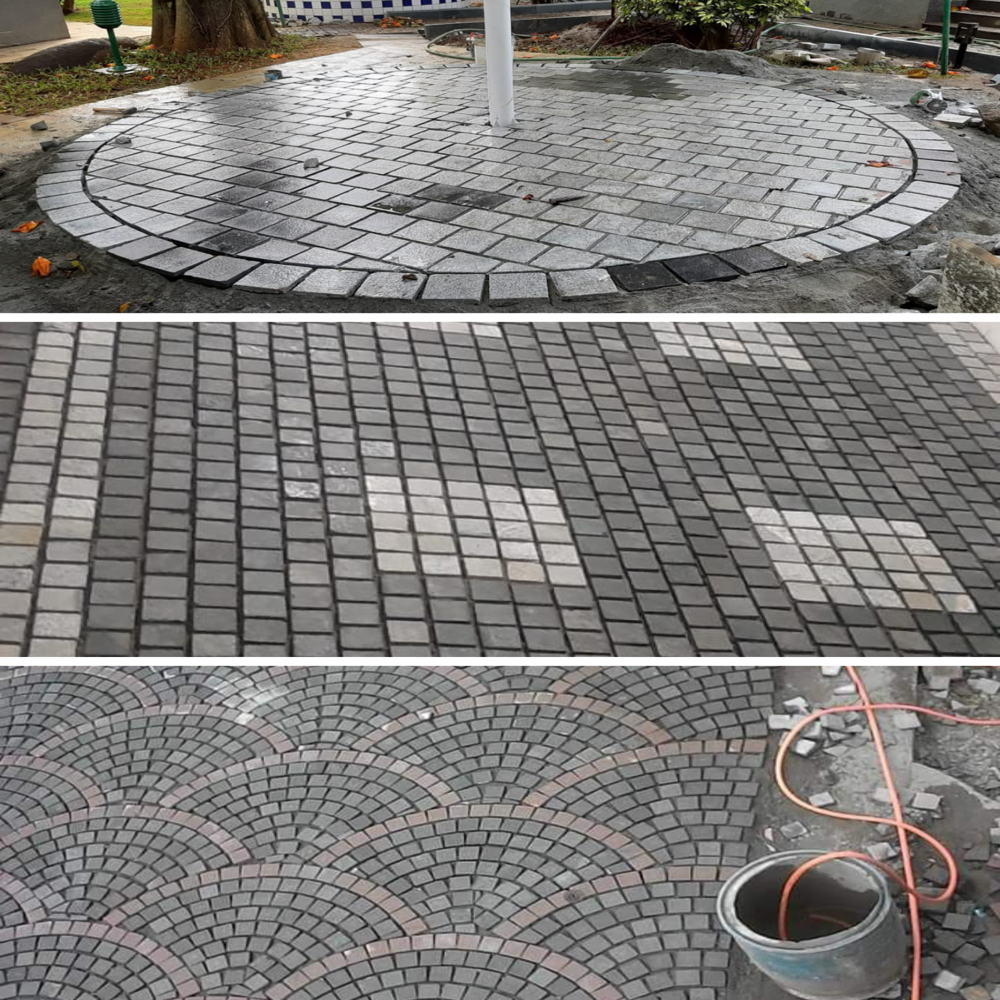 Natural Granite Flamming Machine-cut Cobblestone