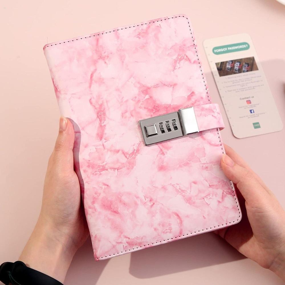 Pink Marble Pattern Lock Diary