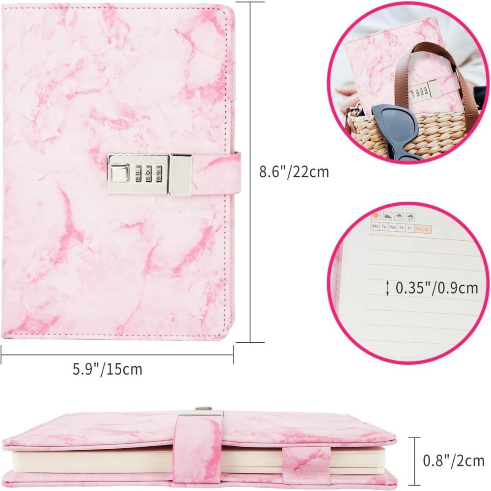 Pink Marble Pattern Lock Diary