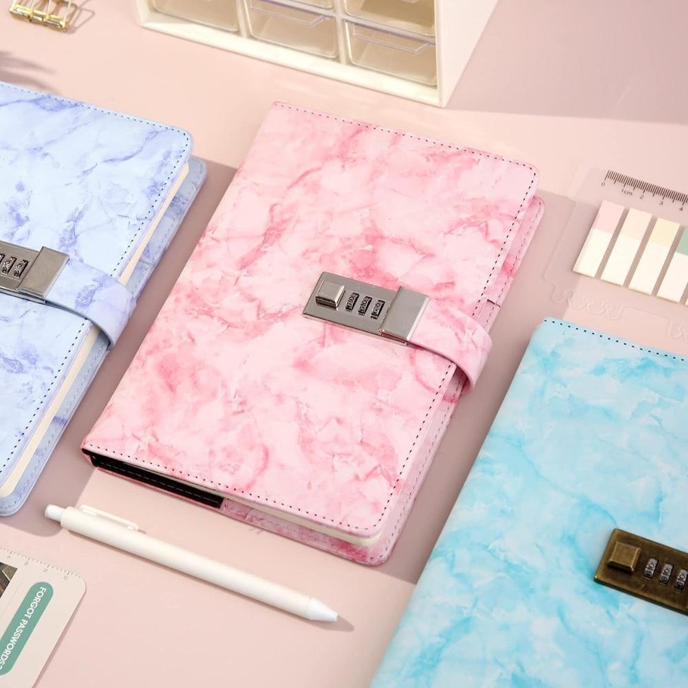 Pink Marble Pattern Lock Diary