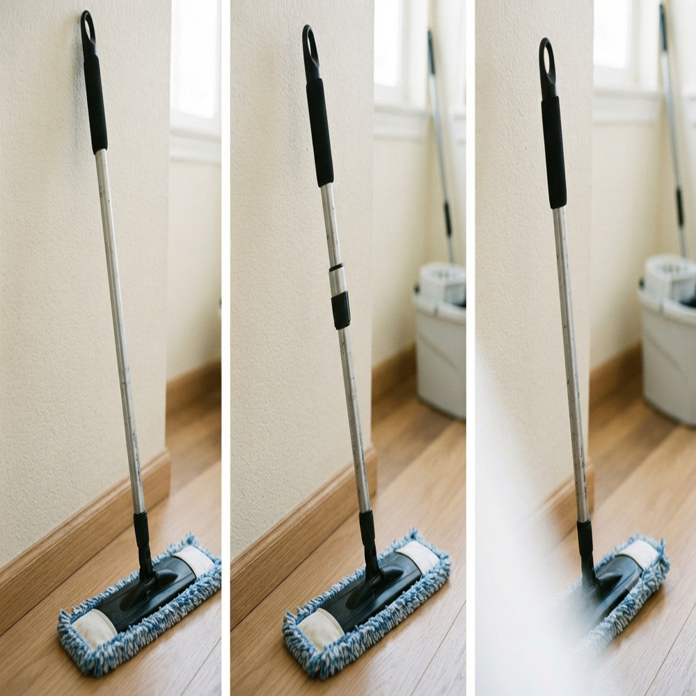 Cleaning Mop - Plastic Handle 120 Cm, Blue White, Cotton Twist Head, Ergonomic Non-slip Grip