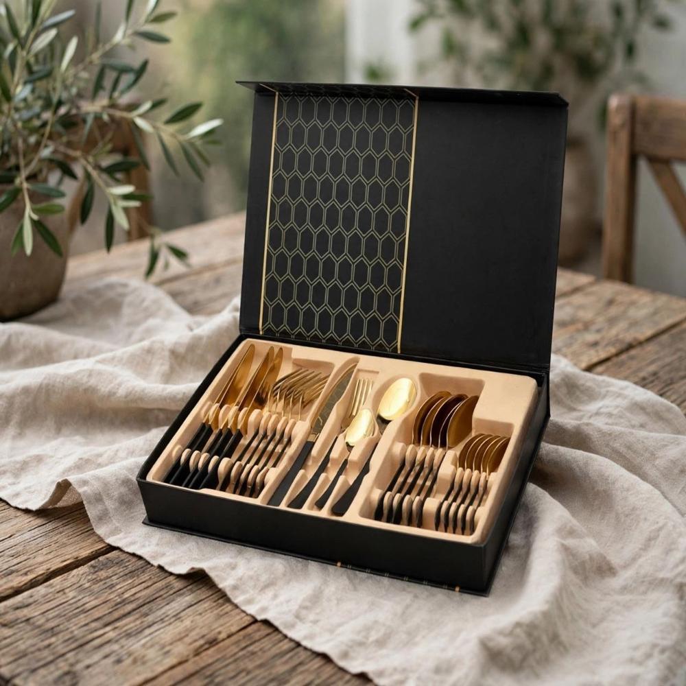 Gold And Black Stainless Steel Cutlery Set