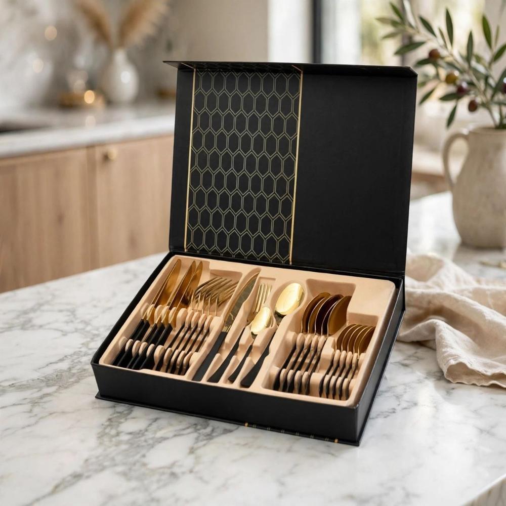 Gold And Black Stainless Steel Cutlery Set