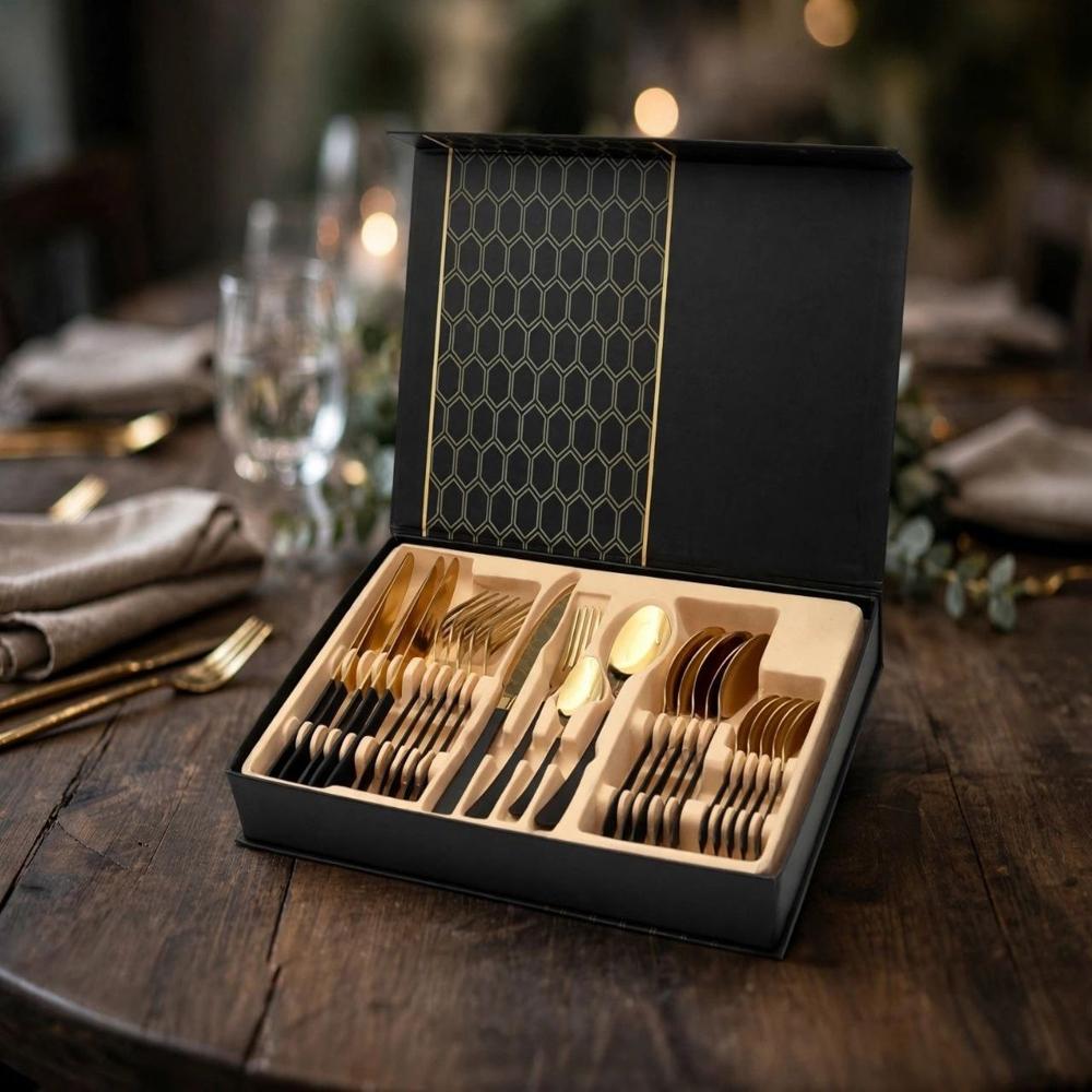 Gold And Black Stainless Steel Cutlery Set