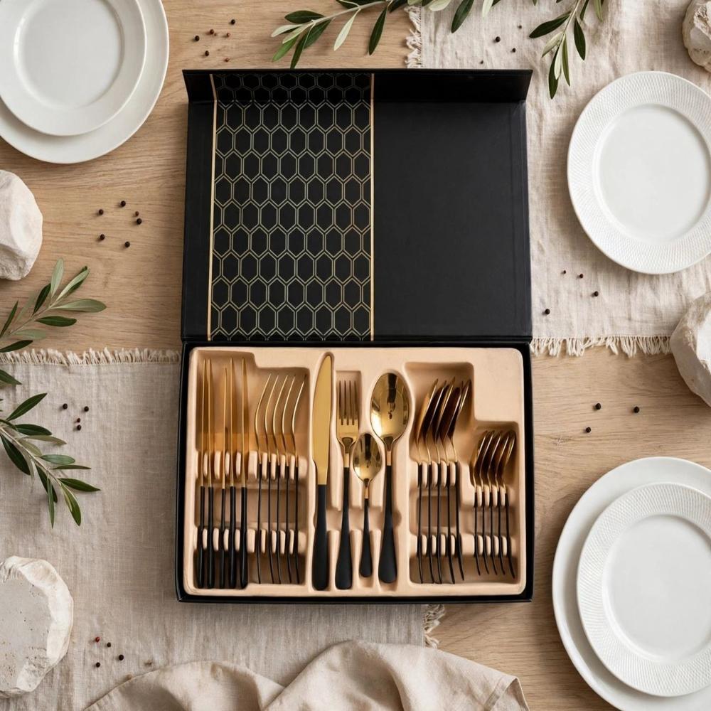 Gold And Black Stainless Steel Cutlery Set