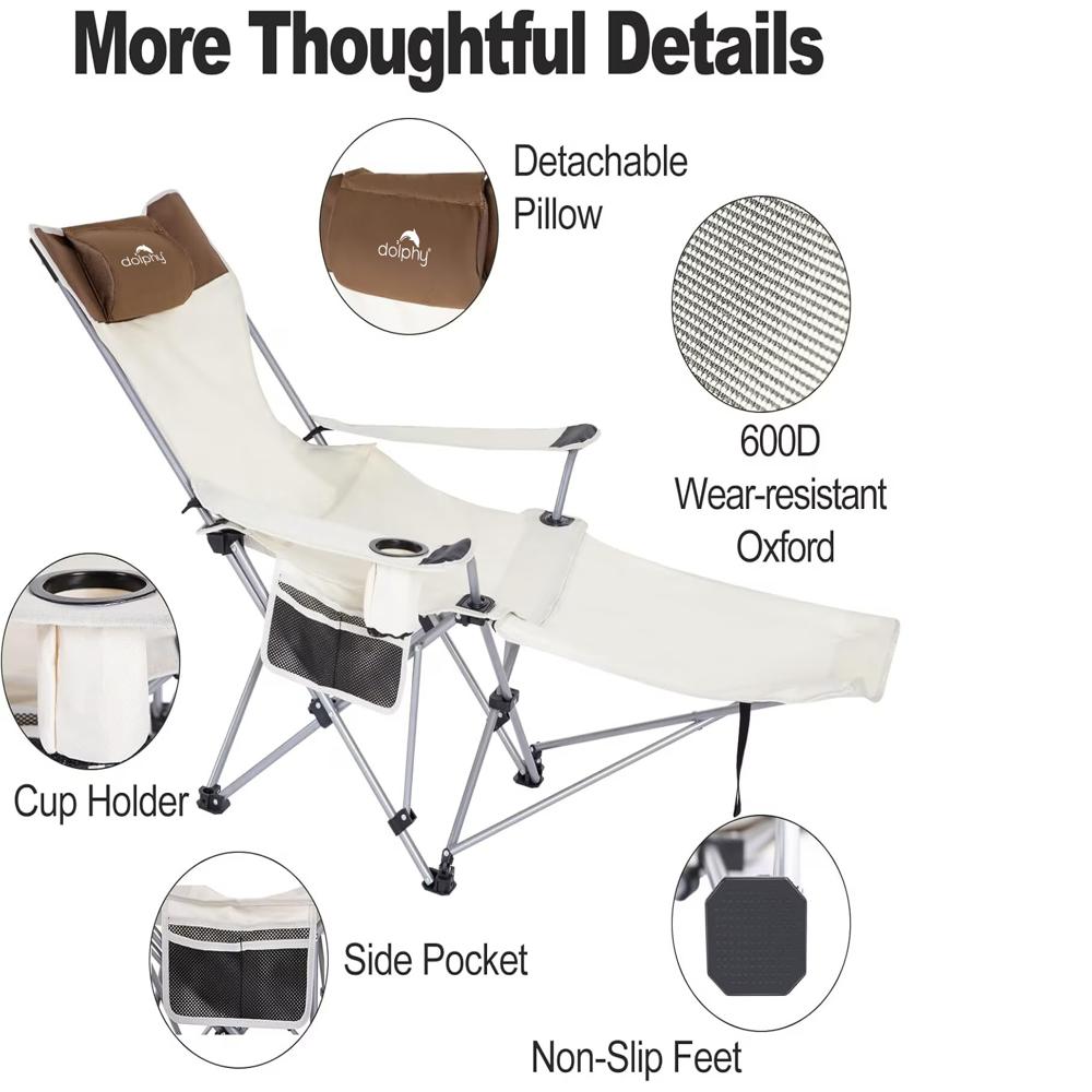 Camping Adjustable Lounge Chair with Headrest & Cup Holder