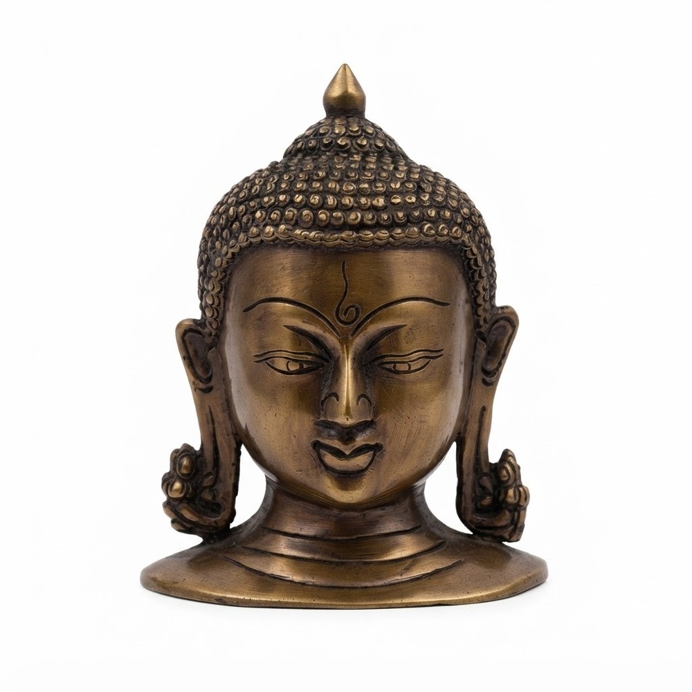 Solid Brass Buddha Wall Hanging Head Statue  Antique Decor