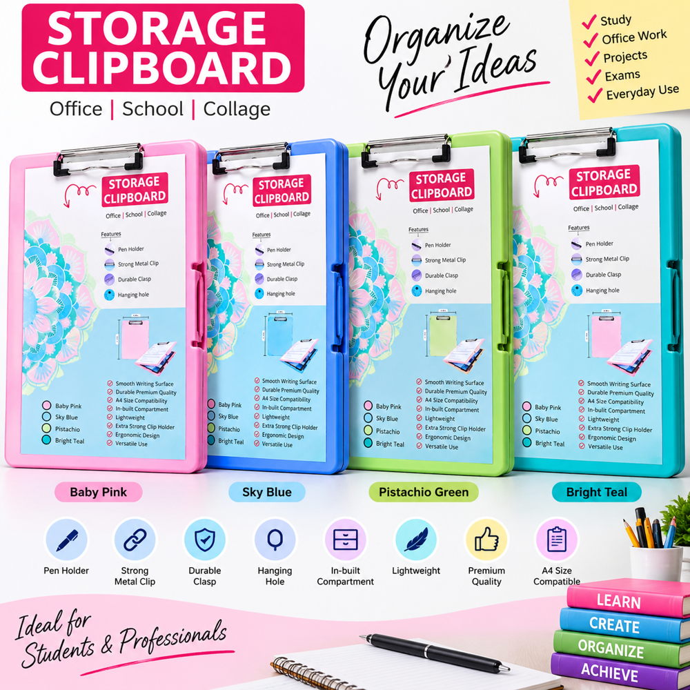 A4 Exam Pad Storage Clipboard with Strong Metal Clip