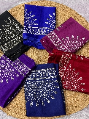 Japan Satin Silk Mirror Work Saree With Beautiful Latkan - Color: 6
