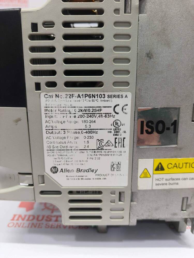 ALLEN BRADLEY 22F-A1P6N103 Variable Frequency AC Drive (VFD) From The PowerFlex 4M Series