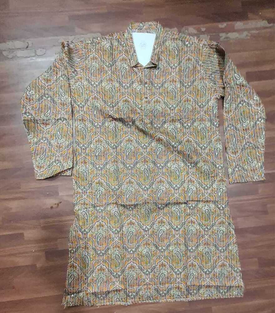 Print with Katha Stitch Full Sleeves Kurta