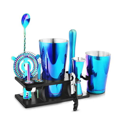 7Pc Bar Tool Set With Wood Stand (Blue PVD)