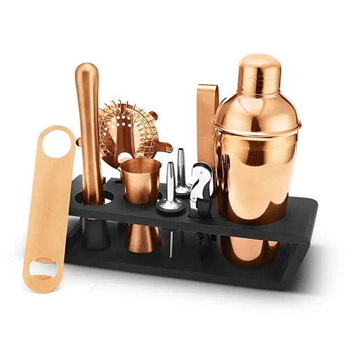10Pcs Bar Tool Set with Triangular Stand (Copper Finish)