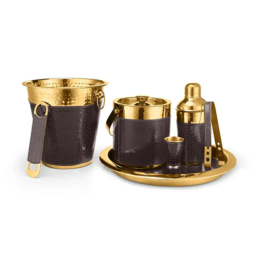 7Pc Bar Set (Leather With Pvd Gold Finish)