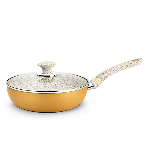 Aluminum Non-Stick Granito Wok 2.00 MM With Glass Lid Spiral Bottom, Soft Touch Handle (Class)
