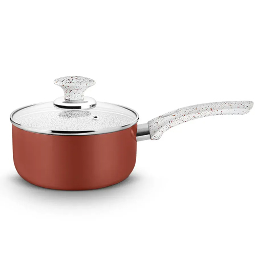 Aluminum Non-Stick Granito Sauce Pan 2.20 MM With Glass Lid Induction, Soft Touch Handle (Class)