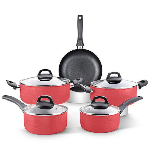Aluminum Non-Stick 9 Pcs Cookware Set 2.50 MM Induction, Color & Soft Touch Handle (Alpha)