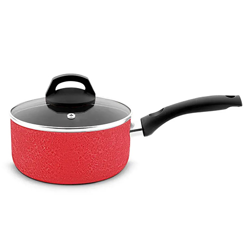 Aluminum Non-Stick Sauce Pan 2.50 MM With Glass Lid Induction, Color & Soft Touch Handle (Alpha)
