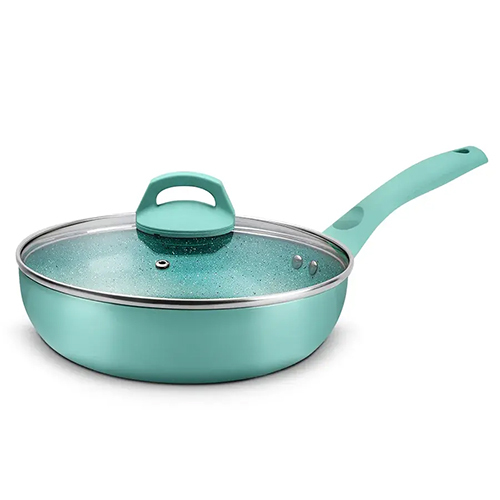 Aluminum Ceramica Wok Pan 2.50 MM With Glass Lid Induction Coloured & Soft Touch Handle (Alpha)