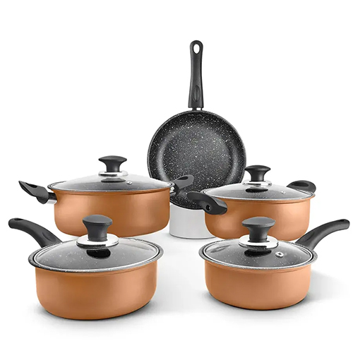 Carbon Steel Non Stick 9 Pcs Cookware Set 0.65 MM Induction Friendly Plain Handle (Class)